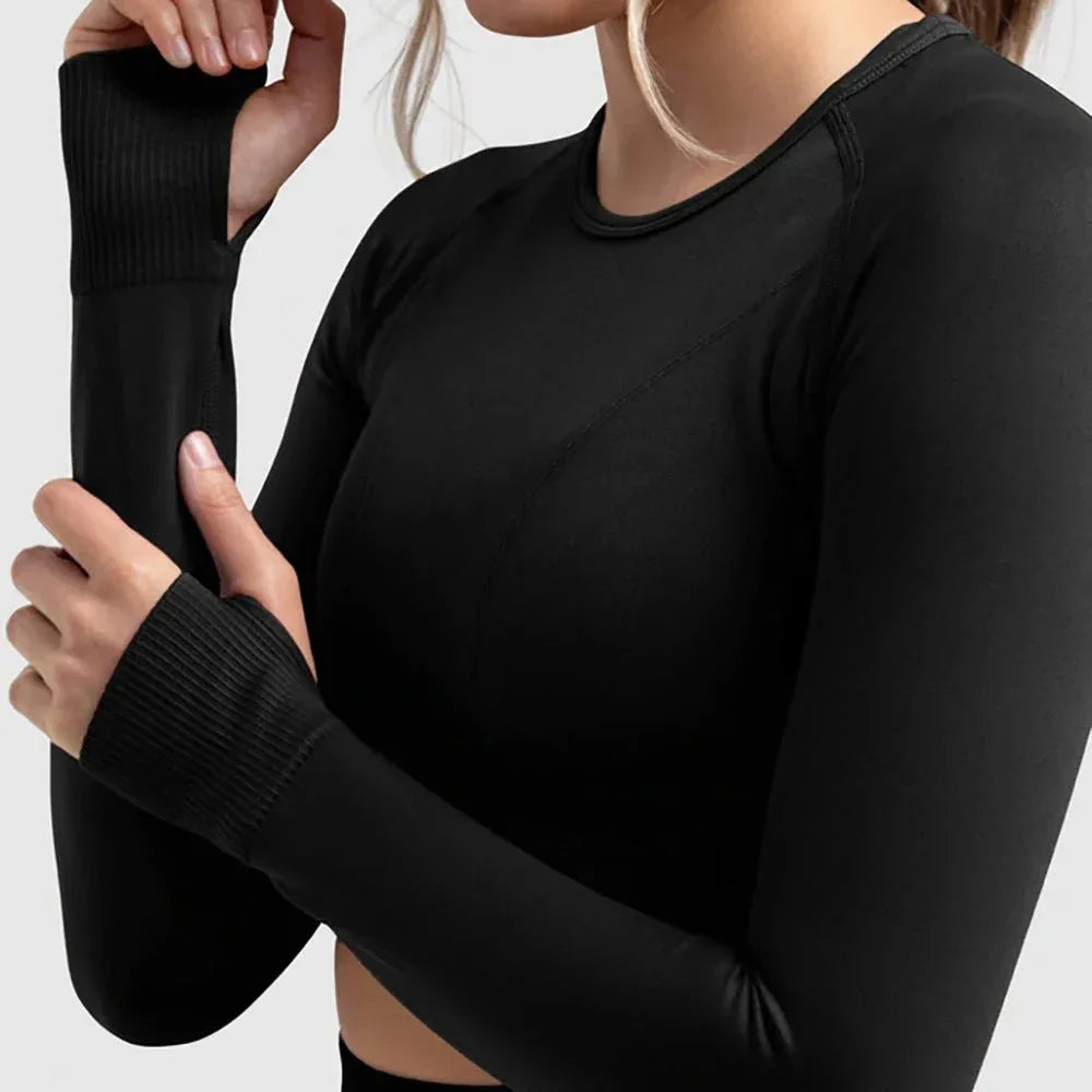 Seamless Sports Bra Set with Peach Hip Trousers – Super Stretch Long Sleeve Yoga Outfit S, M, L - Allen-Fitness