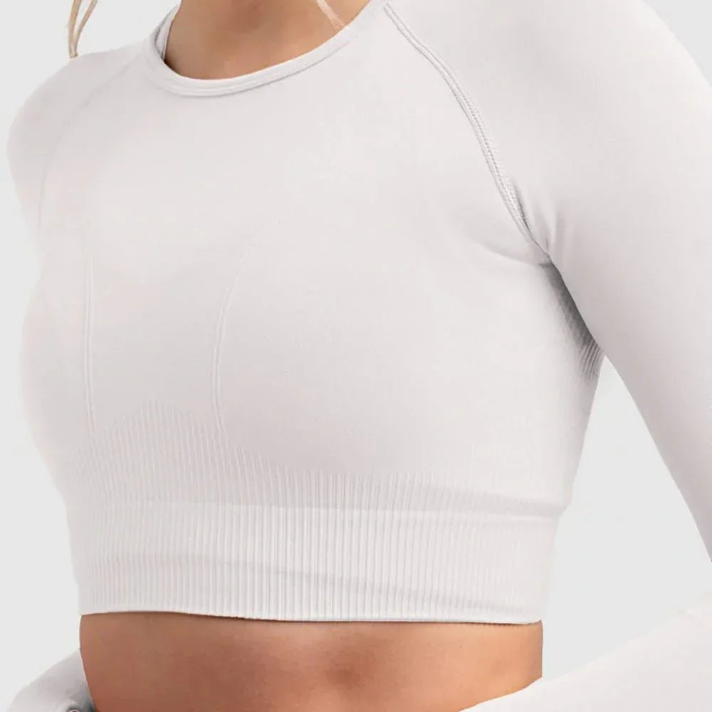 Seamless Sports Bra Set with Peach Hip Trousers – Super Stretch Long Sleeve Yoga Outfit S, M, L - Allen-Fitness
