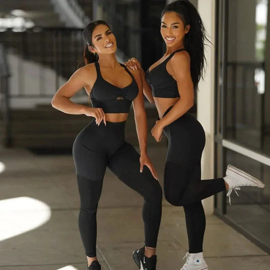 Seamless Yoga Leggings 2 Piece Gym Workout Set For Women - Breathable &amp; Comfortable Athletic Wear - Allen-Fitness