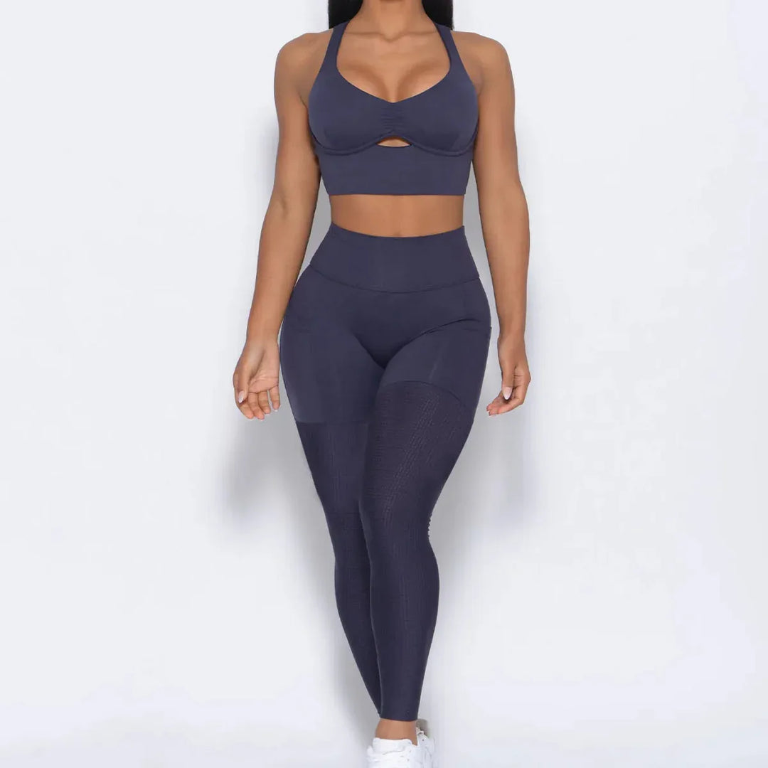 Seamless Yoga Leggings 2 Piece Gym Workout Set For Women - Breathable &amp; Comfortable Athletic Wear - Allen-Fitness