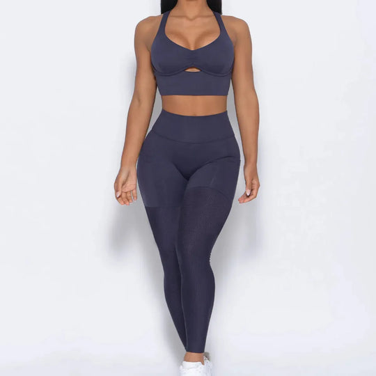 Seamless Yoga Leggings 2 Piece Gym Workout Set For Women - Breathable &amp; Comfortable Athletic Wear - Allen-Fitness