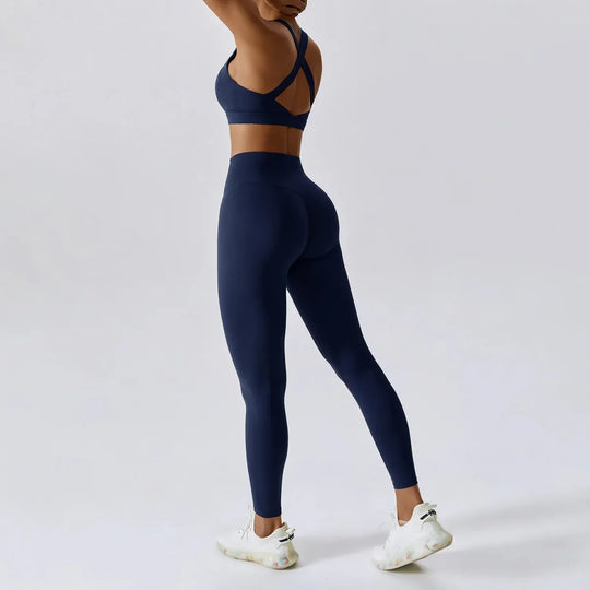 Yoga Shorts Set with Logo, Seamless 3 Color Design - 2 Piece Fitness Set - Allen-Fitness