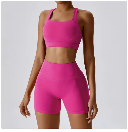 Yoga Shorts Set with Logo, Seamless 3 Color Design - 2 Piece Fitness Set - Allen-Fitness