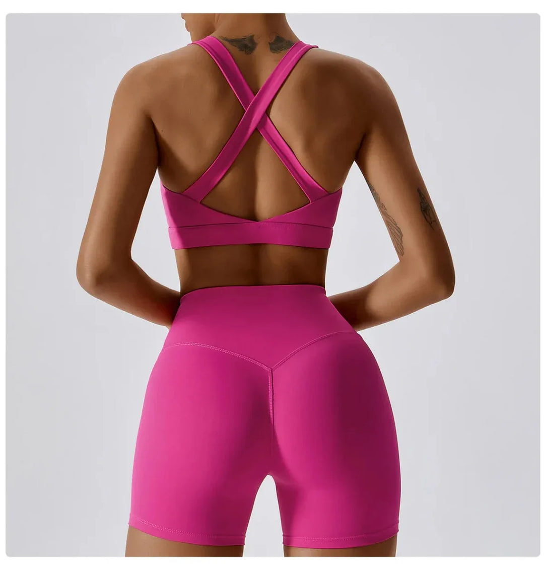 Yoga Shorts Set with Logo, Seamless 3 Color Design - 2 Piece Fitness Set - Allen-Fitness