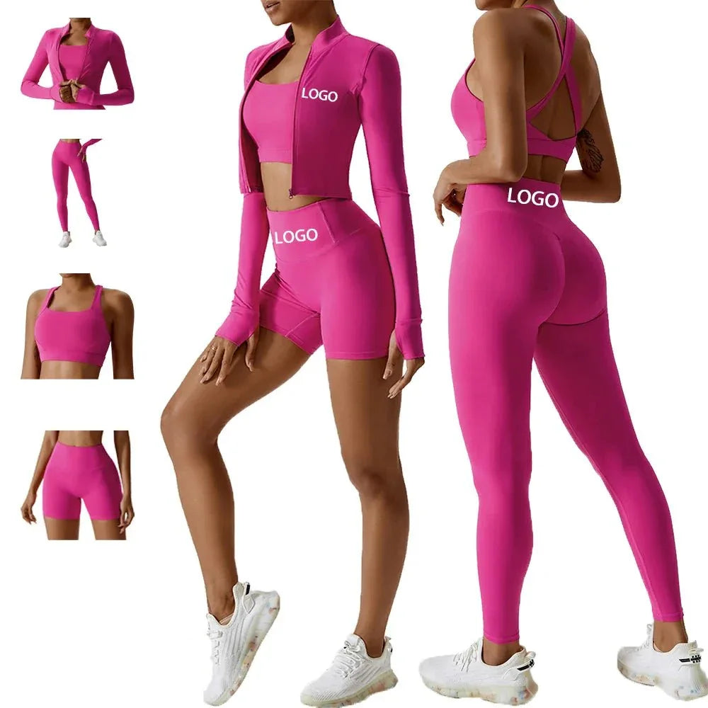 Yoga Shorts Set with Logo, Seamless 3 Color Design - 2 Piece Fitness Set - Allen-Fitness