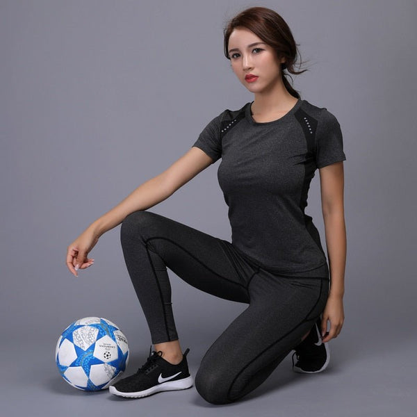 Sexy Yoga Set sports wear for women gym TShirt + Pants Breathable Gym Workout Clothes Compressed Yoga Leggings Sport Suit - Premium Fitness & Activewear for Men & Women|UK