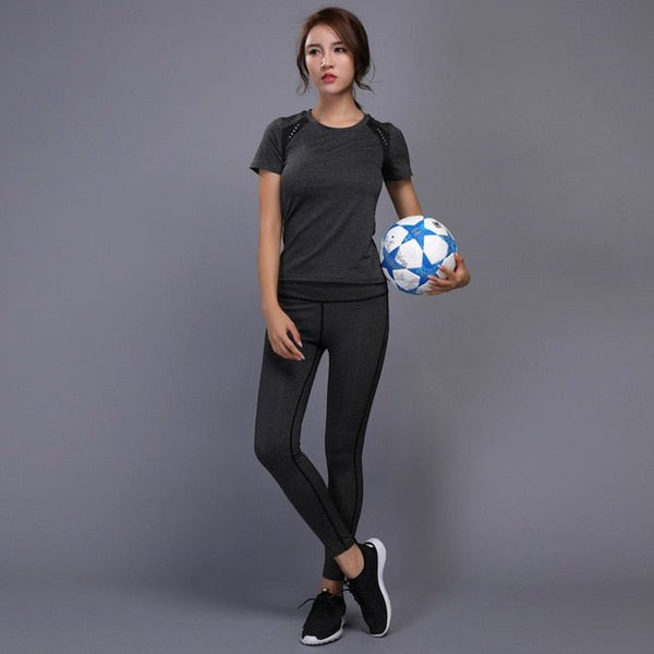 Sexy Yoga Set sports wear for women gym TShirt + Pants Breathable Gym Workout Clothes Compressed Yoga Leggings Sport Suit - Premium Fitness & Activewear for Men & Women|UK