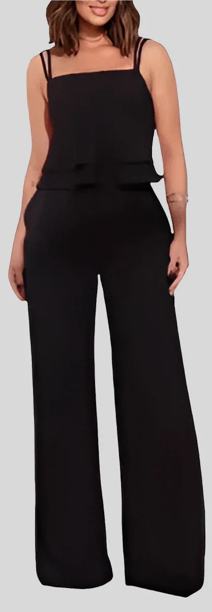 Sleeveless Fashion Suit: Ruffles Top &amp; Straight-Leg Pants, Solid Color Options S-XXL - Allen-Fitness