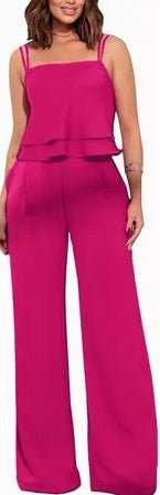 Sleeveless Fashion Suit: Ruffles Top &amp; Straight-Leg Pants, Solid Color Options S-XXL - Allen-Fitness