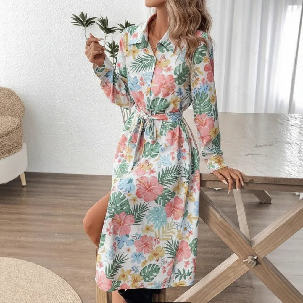 Slim-Fit Elegant Dress with Geometric Pattern and Lace Details - High Waist A-Line Skirt - Allen-Fitness