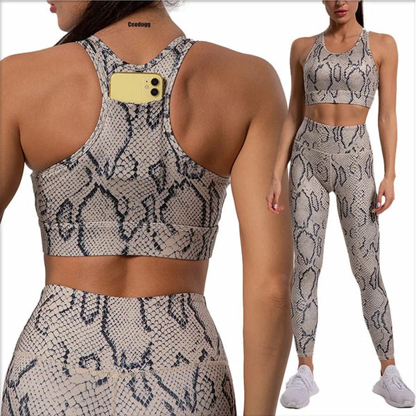 Snake Skin Sport Set Women Gym Outfit Workout Clothes Sportswear Yoga Suit for Fitness Gym Leggings Set Active Wear - Premium Fitness & Activewear for Men & Women|UK