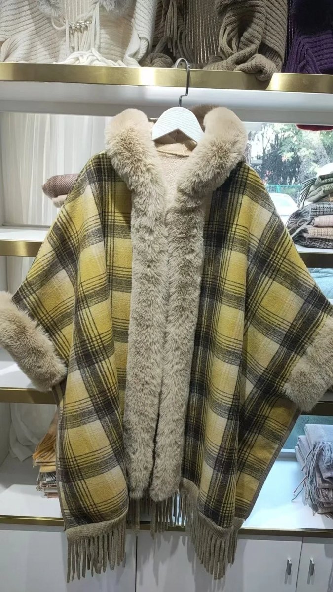 Soft Fleece Tippet For Women With Trendy Maillard Plaid Design And Elegant Tassels - Allen-Fitness