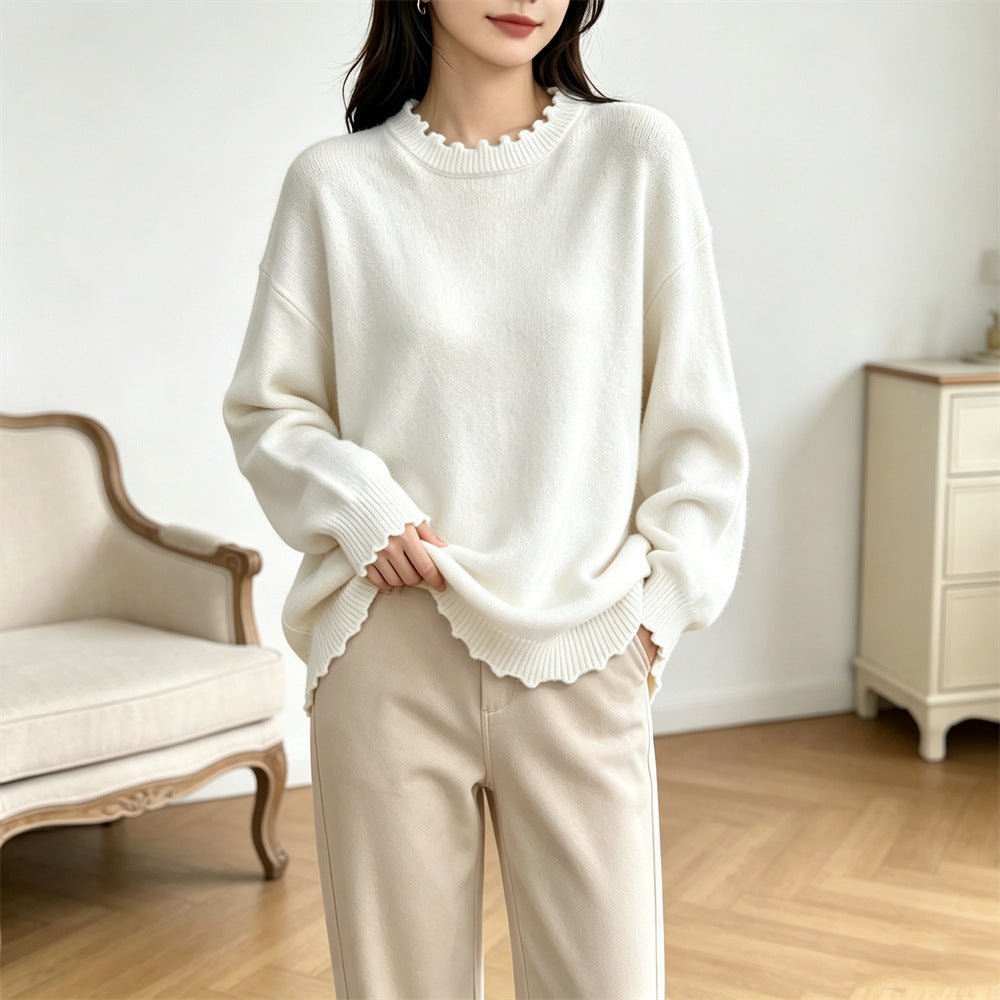 Solid color lace long sleeved pullover sweater - Premium Fitness &amp; Activewear for Men &amp; Women|UK