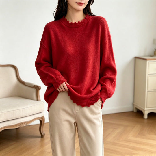 Solid color lace long sleeved pullover sweater - Premium Fitness &amp; Activewear for Men &amp; Women|UK
