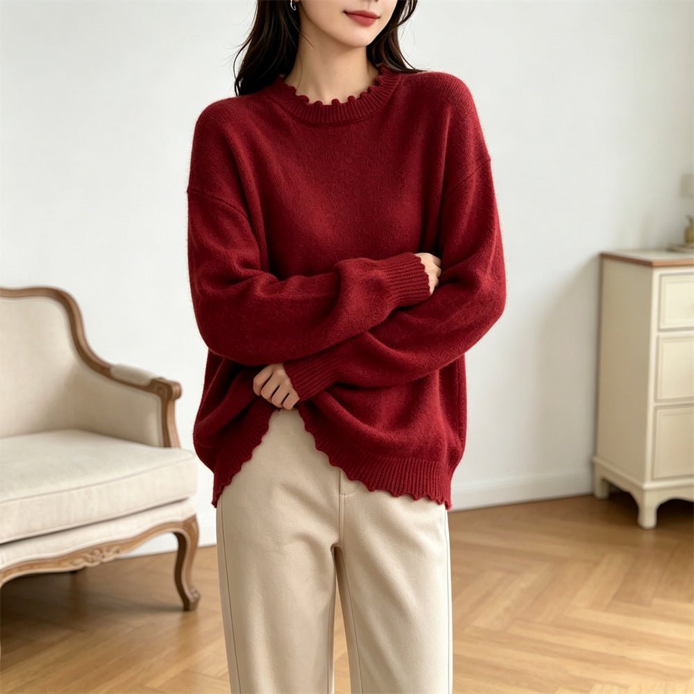 Solid color lace long sleeved pullover sweater - Premium Fitness &amp; Activewear for Men &amp; Women|UK