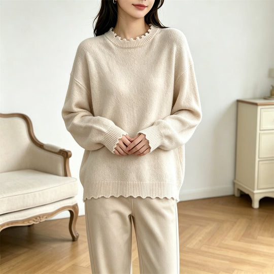 Solid color lace long sleeved pullover sweater - Premium Fitness &amp; Activewear for Men &amp; Women|UK