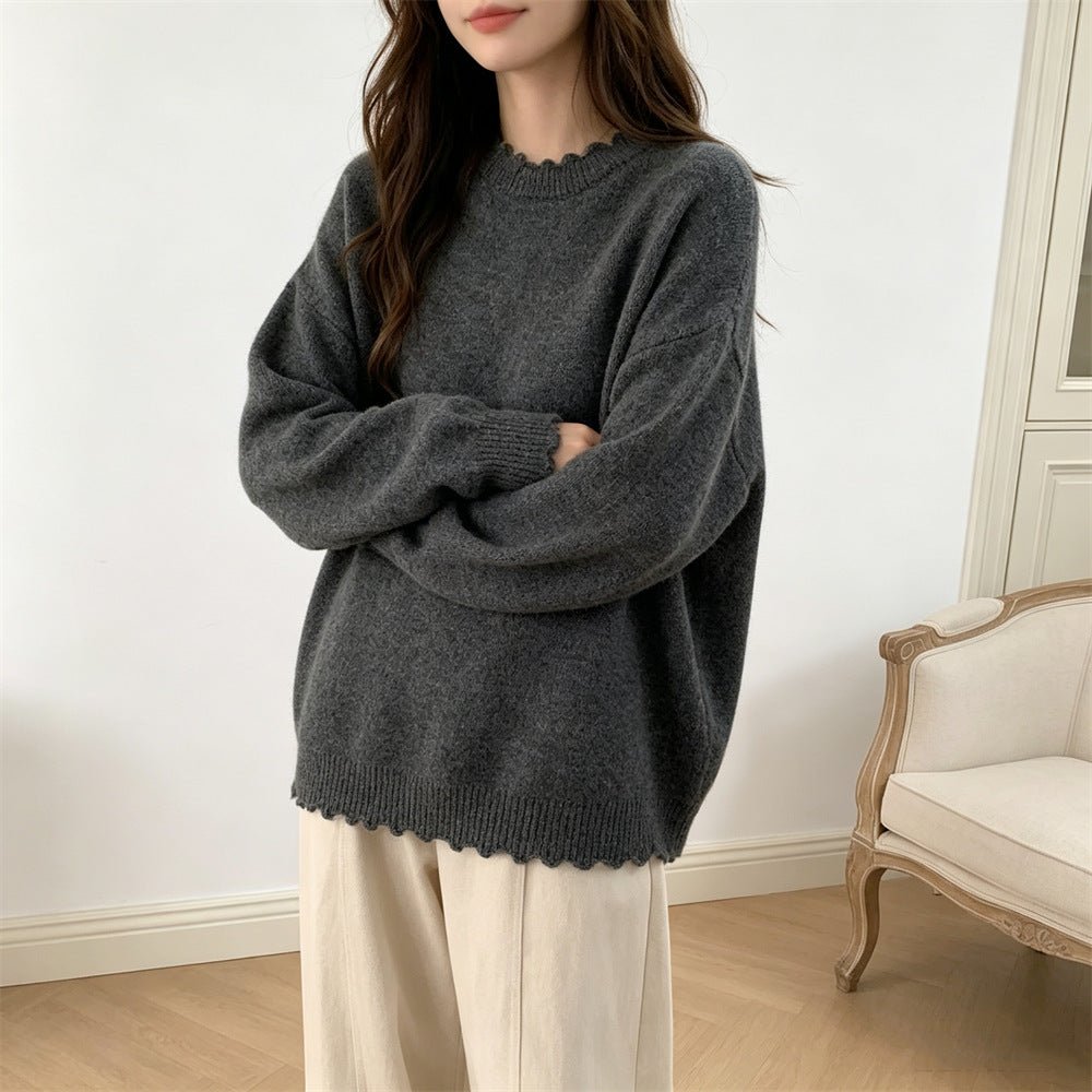 Solid color lace long sleeved pullover sweater - Premium Fitness &amp; Activewear for Men &amp; Women|UK