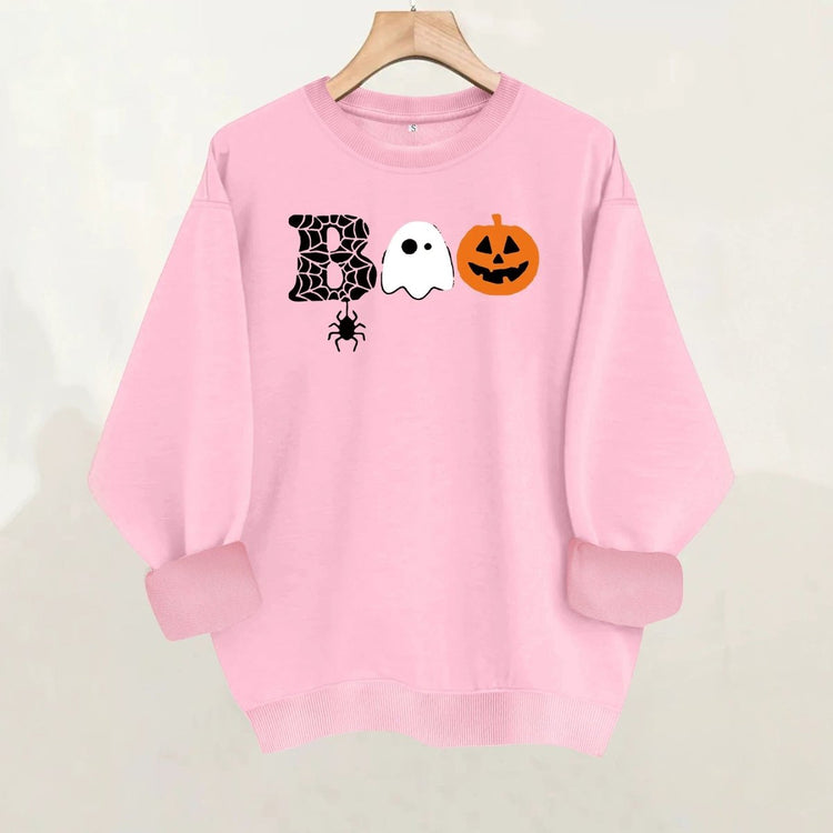 Spider web pumpkin print round neck fleece hoodie - Premium Fitness & Activewear
