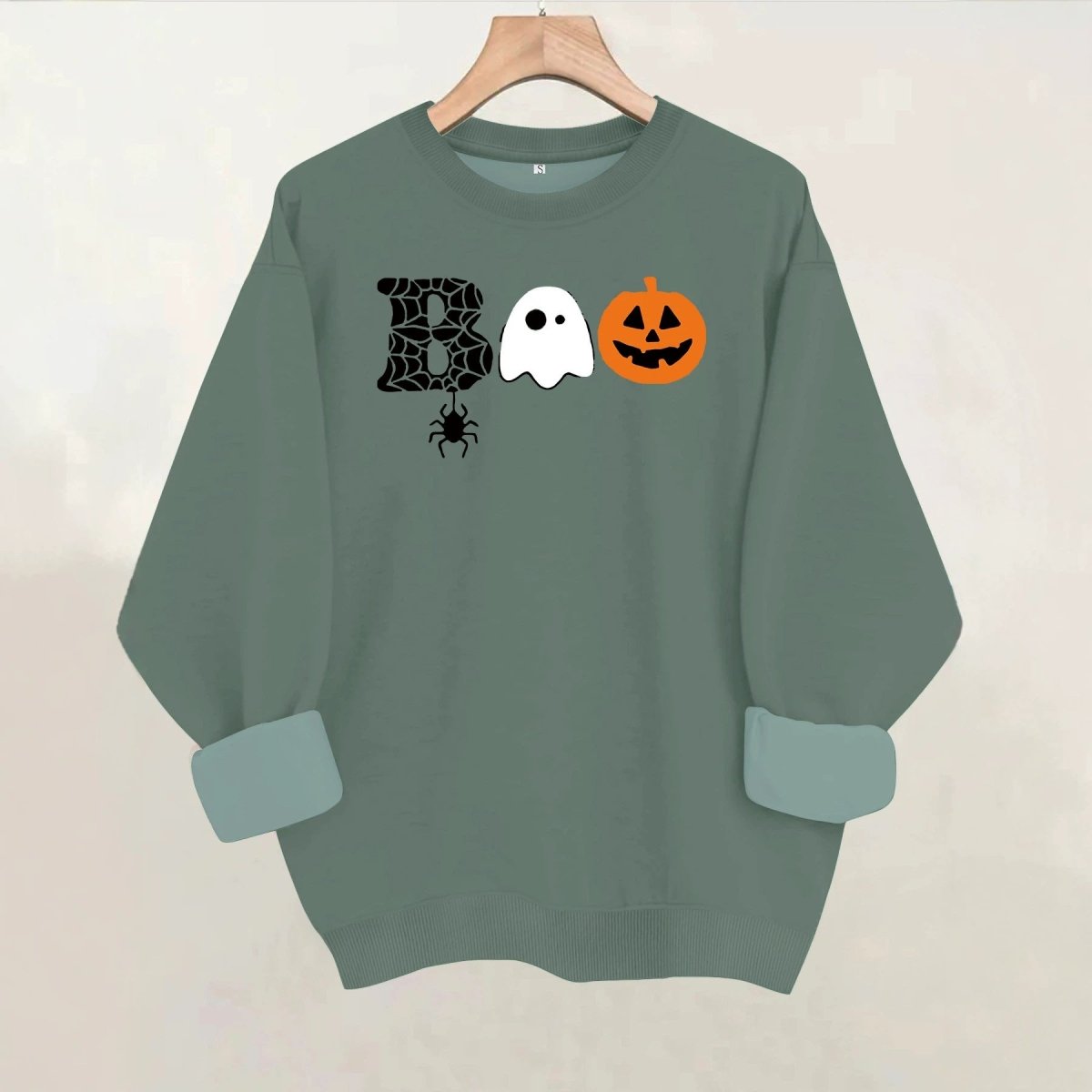 Spider web pumpkin print round neck fleece hoodie - Premium Fitness & Activewear