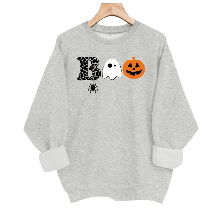 Spider web pumpkin print round neck fleece hoodie - Premium Fitness & Activewear
