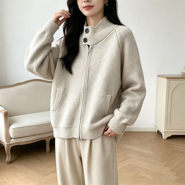 Stand up collar zipper sweater