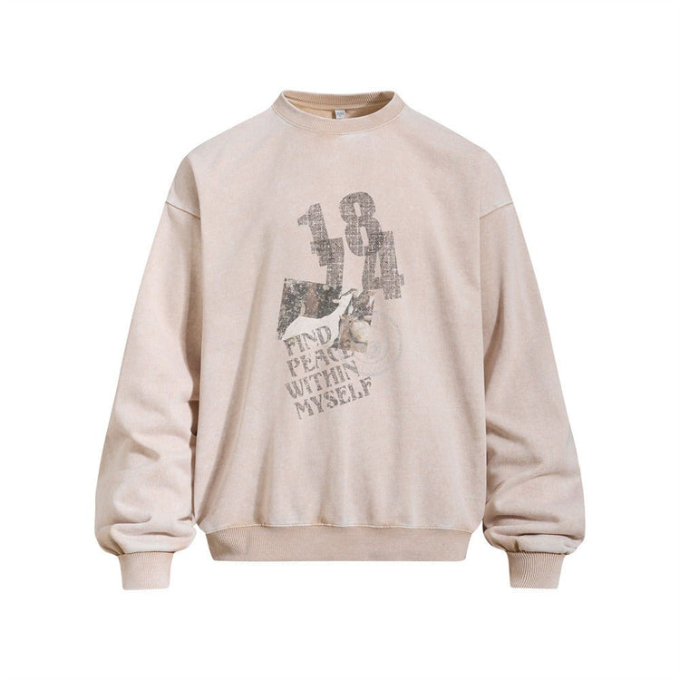Street Punk Casual Vintage Distressed Letter Washed Long Sleeve Crew Neck Sweatshirt - Premium Fitness & Activewear