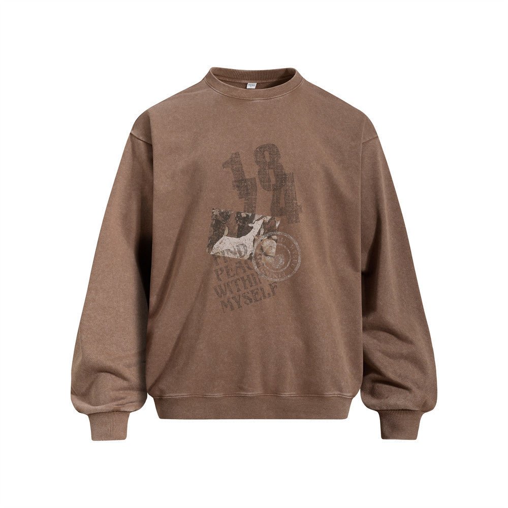 Street Punk Casual Vintage Distressed Letter Washed Long Sleeve Crew Neck Sweatshirt - Premium Fitness & Activewear