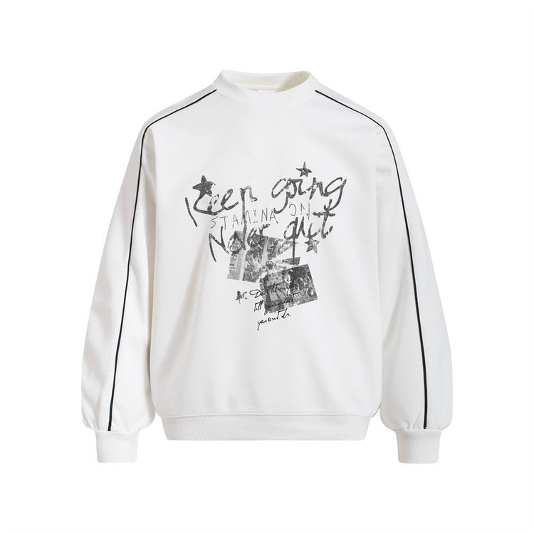 Streetwear Graffiti Letter Print Crew Neck Pullover Sweatshirt - Premium Fitness & Activewear