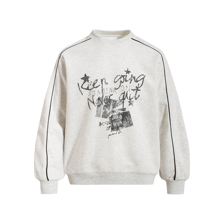 Streetwear Graffiti Letter Print Crew Neck Pullover Sweatshirt - Premium Fitness & Activewear