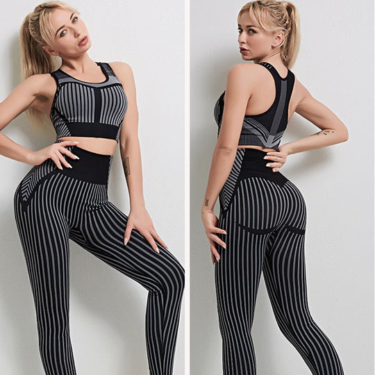 Strip Seamless Women Yoga Set for Fitness Sports Suits Gym Wear Clothing Running Top Bra Leggings Workout Pants Tracksuits - Premium Fitness &amp; Activewear for Men &amp; Women|UK