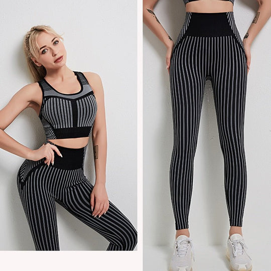 Strip Seamless Women Yoga Set for Fitness Sports Suits Gym Wear Clothing Running Top Bra Leggings Workout Pants Tracksuits - Premium Fitness &amp; Activewear for Men &amp; Women|UK