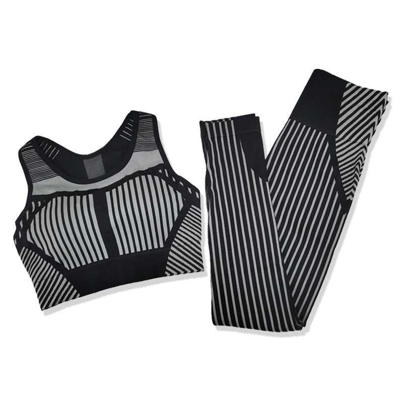 Strip Seamless Women Yoga Set for Fitness Sports Suits Gym Wear Clothing Running Top Bra Leggings Workout Pants Tracksuits - Premium Fitness &amp; Activewear for Men &amp; Women|UK