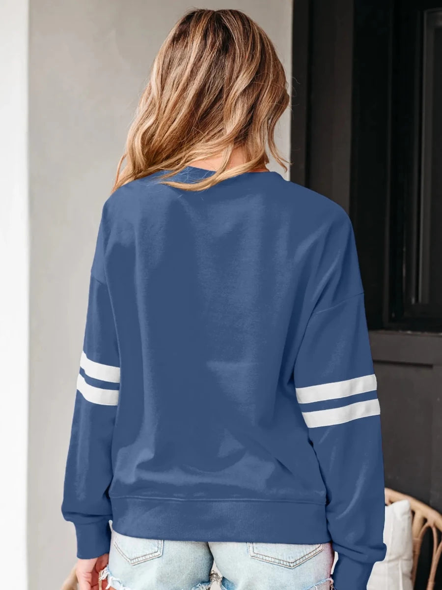 Stripe Round Neck Long Sleeve Sweatshirt - Premium Fitness &amp; Activewear for Men &amp; Women|UK
