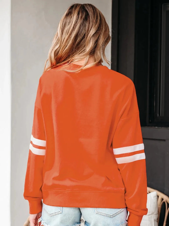 Stripe Round Neck Long Sleeve Sweatshirt - Premium Fitness &amp; Activewear for Men &amp; Women|UK