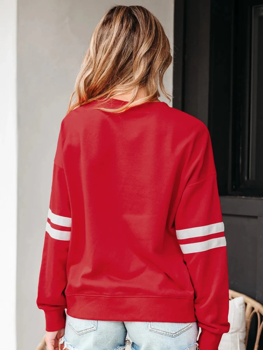 Stripe Round Neck Long Sleeve Sweatshirt - Premium Fitness &amp; Activewear for Men &amp; Women|UK