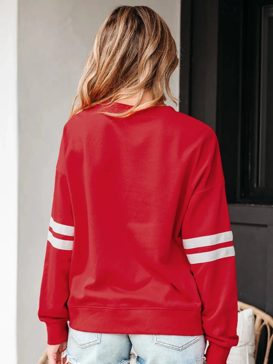 Stripe Round Neck Long Sleeve Sweatshirt - Premium Fitness &amp; Activewear for Men &amp; Women|UK