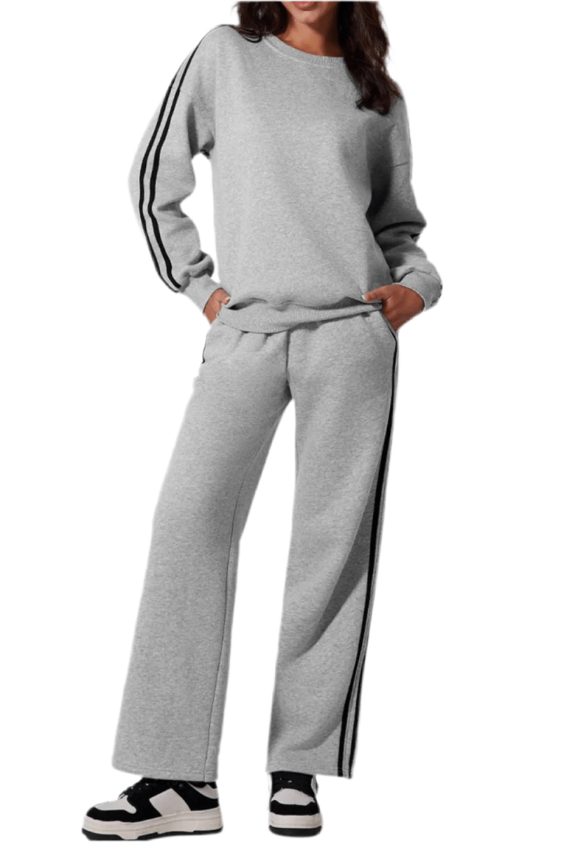 Stylish Activewear Set for Women: Side Striped Round Neck Top & Pants, Comfortable & Durable - Allen - Fitness