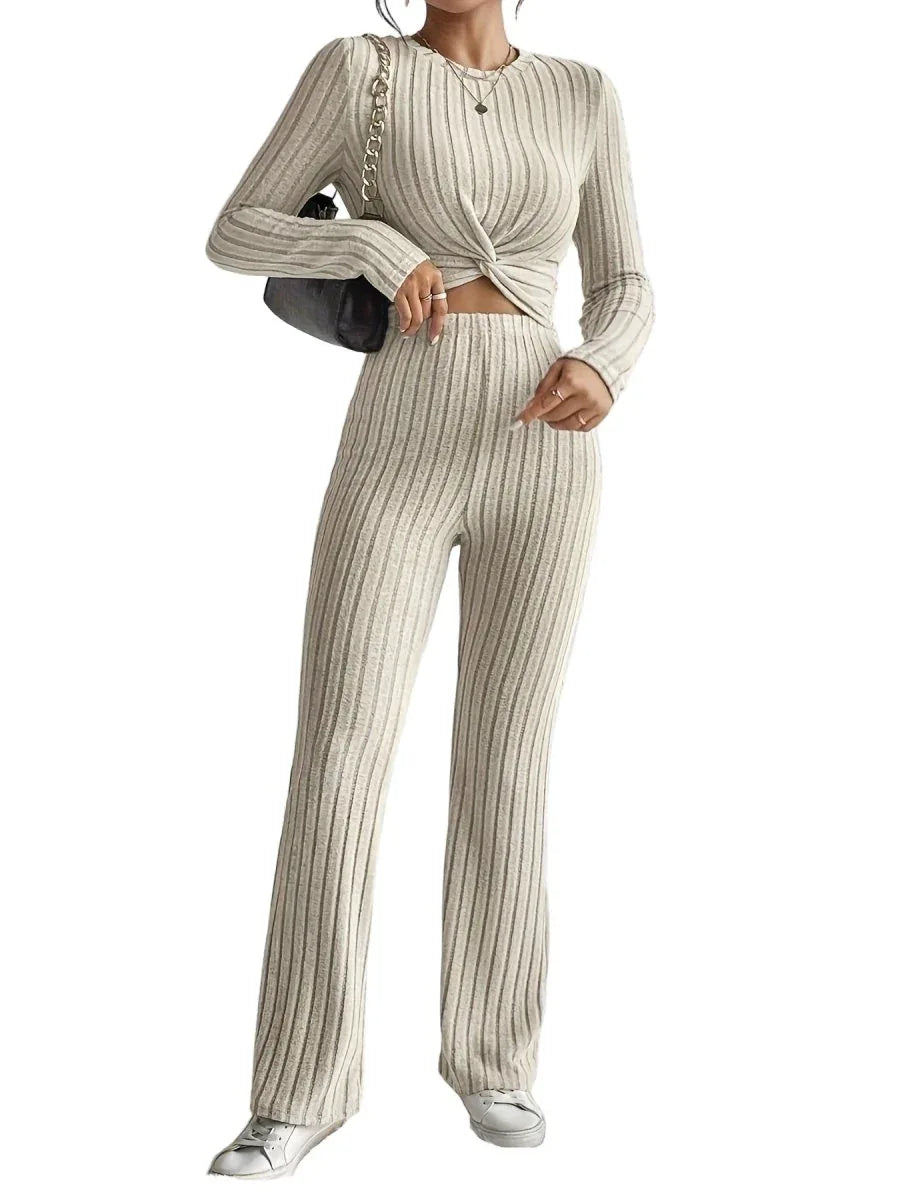 Stylish Apricot Short Top And Pants Set - Slim Fit Design for Contemporary Looks - Allen-Fitness