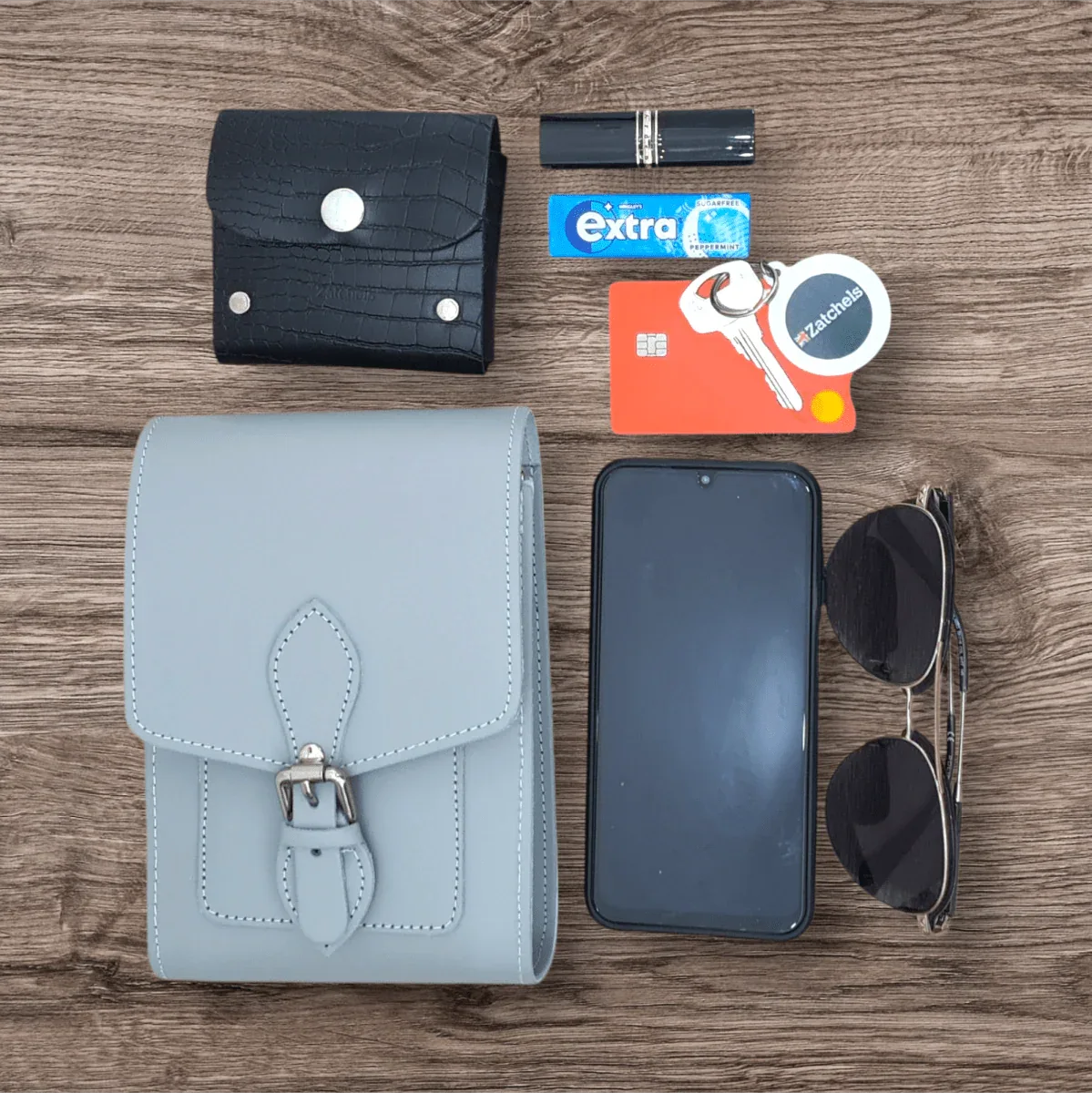 Stylish Handmade Leather Phone Bag - Festival Ready Ghost Grey with Adjustable Strap - Allen-Fitness