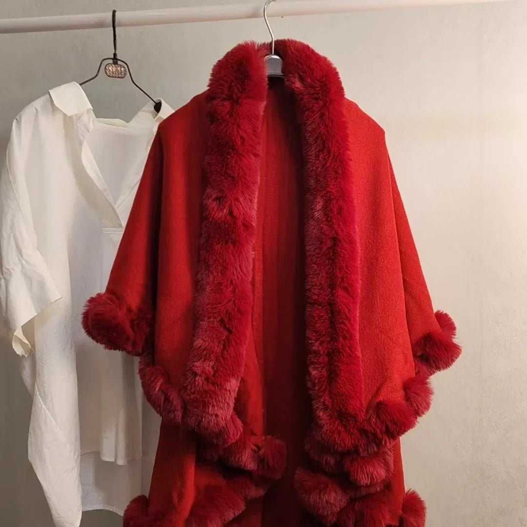 Stylish Knitted Cape For Women With Furry Collar - Warm Autumn &amp; Winter Outerwear - Allen-Fitness