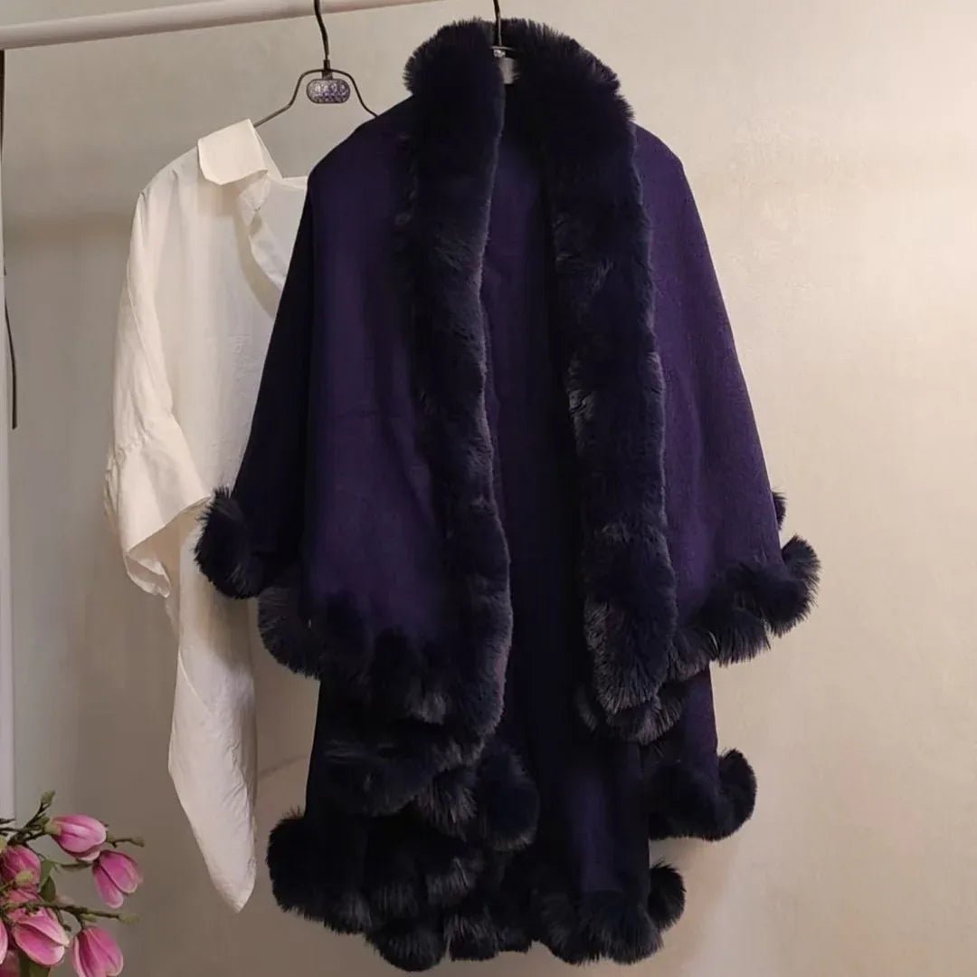 Stylish Knitted Cape For Women With Furry Collar - Warm Autumn &amp; Winter Outerwear - Allen-Fitness