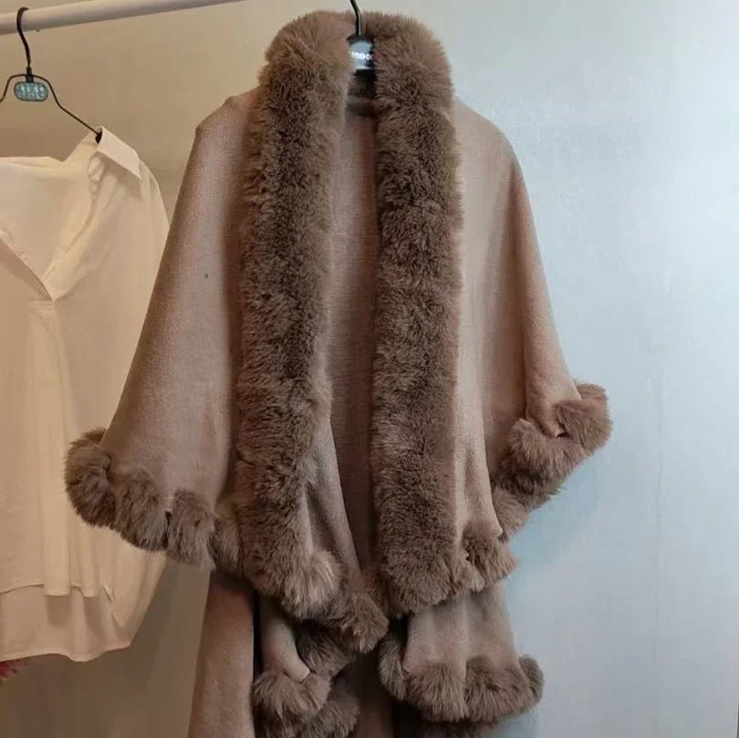 Stylish Knitted Cape For Women With Furry Collar - Warm Autumn &amp; Winter Outerwear - Allen-Fitness
