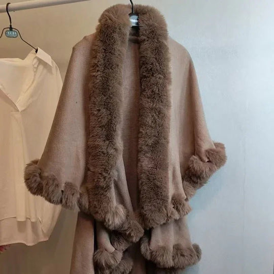 Stylish Knitted Cape For Women With Furry Collar - Warm Autumn &amp; Winter Outerwear - Allen-Fitness