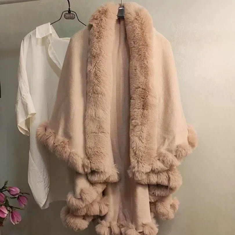 Stylish Knitted Cape For Women With Furry Collar - Warm Autumn &amp; Winter Outerwear - Allen-Fitness