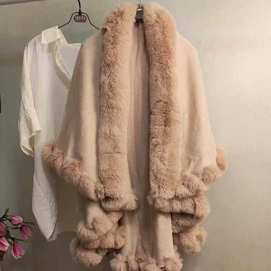 Stylish Knitted Cape For Women With Furry Collar - Warm Autumn &amp; Winter Outerwear - Allen-Fitness