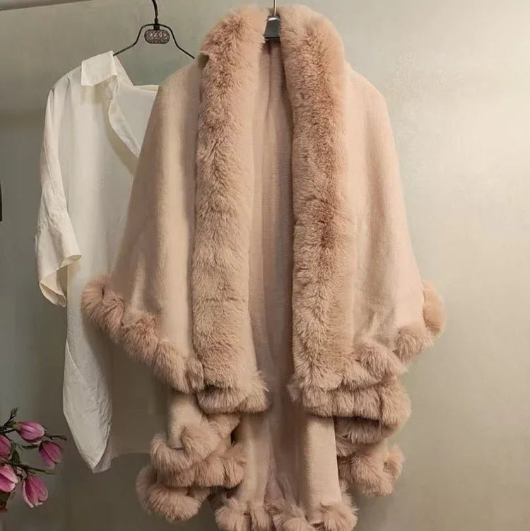 Stylish Knitted Cape For Women With Furry Collar - Warm Autumn & Winter Outerwear - Allen-Fitness