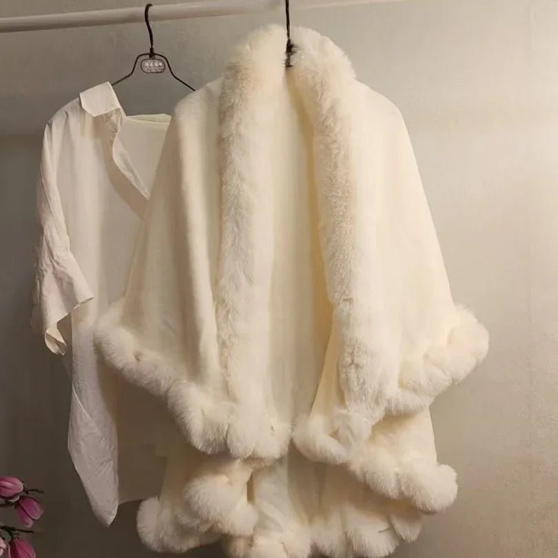 Stylish Knitted Cape For Women With Furry Collar - Warm Autumn & Winter Outerwear - Allen-Fitness