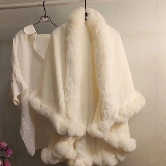 Stylish Knitted Cape For Women With Furry Collar - Warm Autumn &amp; Winter Outerwear - Allen-Fitness