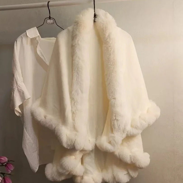 Stylish Knitted Cape For Women With Furry Collar - Warm Autumn & Winter Outerwear - Allen-Fitness