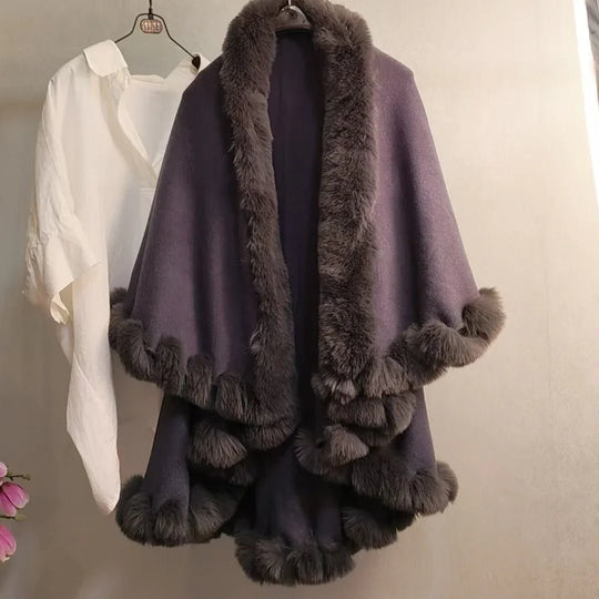 Stylish Knitted Cape For Women With Furry Collar - Warm Autumn &amp; Winter Outerwear - Allen-Fitness